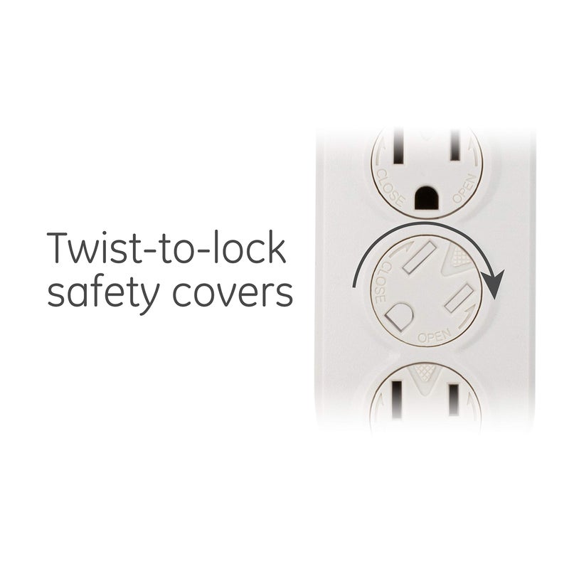 GE 6 Outlet Power Strip with 3 Foot Long Extension Cord, Indoor Power Strip, Twist to Close Safety Outlet Covers, Wall Mount, 3 Prong, UL Listed, White, 55248 - Image 5